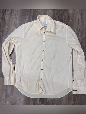 A/X Armani Exchange Men's Cream Stripe Button-Down Shirt